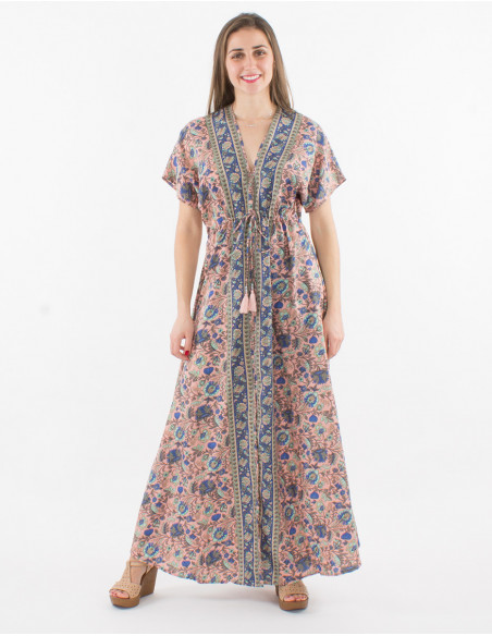 Printed sari polyester maxi dress