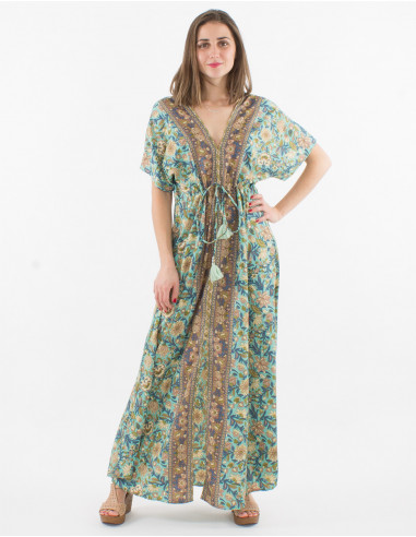 Printed sari polyester maxi dress