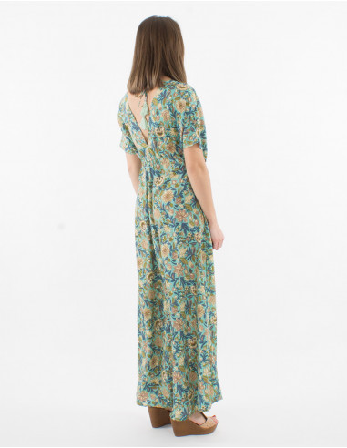Printed sari polyester maxi dress