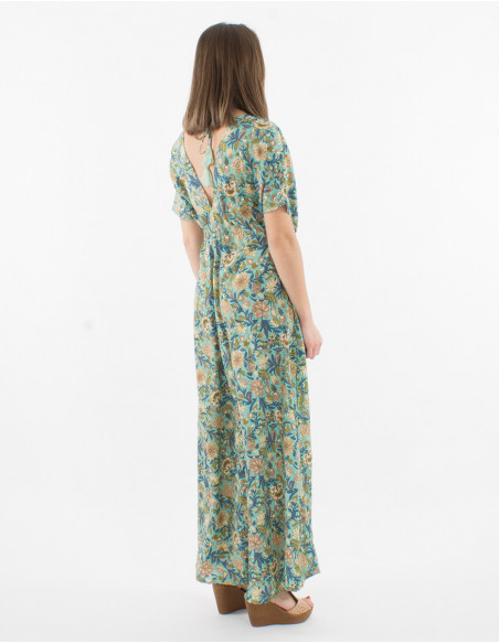 Printed sari polyester maxi dress