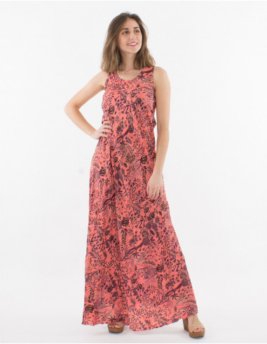 Printed sari polyester maxi dress