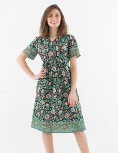 Short sleeves cotton dress and bagdad print