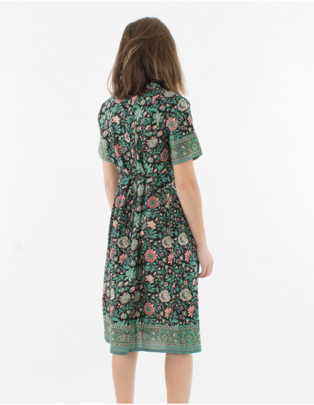 Short sleeves cotton dress and bagdad print
