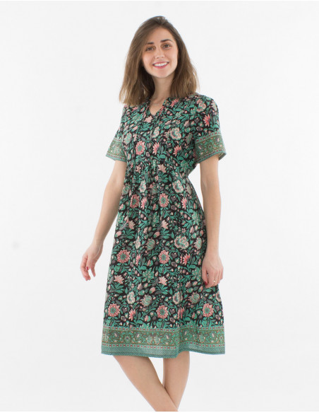 Short sleeves cotton dress and bagdad print