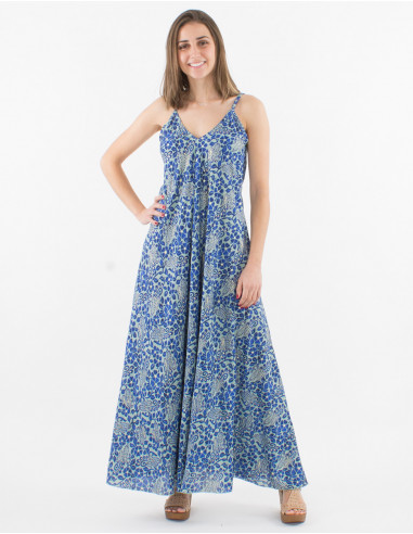 Printed polyester long dress with umbrella