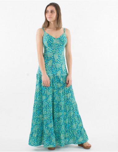 Jaipur print polyester long dress with straps