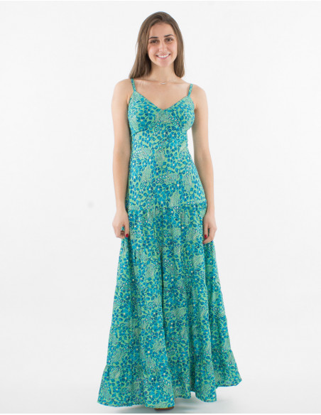Jaipur print polyester long dress with straps