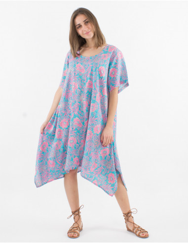 Robe Tunique Polyester Fendue Cote Impr