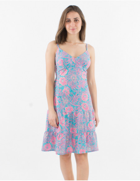 Robe Polyester Bretelles Imprime Hibiscu