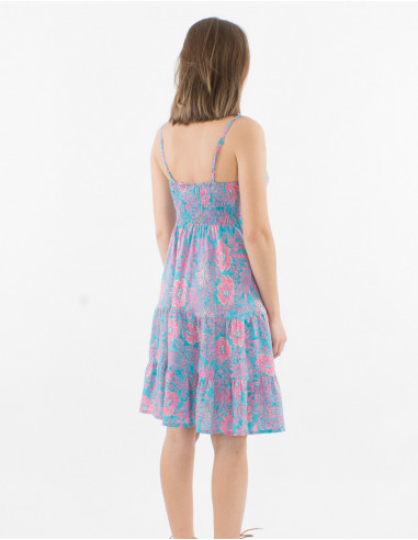 Robe Polyester Bretelles Imprime Hibiscu