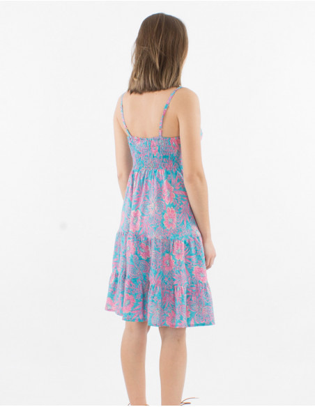 Robe Polyester Bretelles Imprime Hibiscu