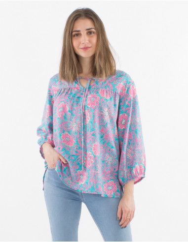 3/4 sleeves printed polyester blouse