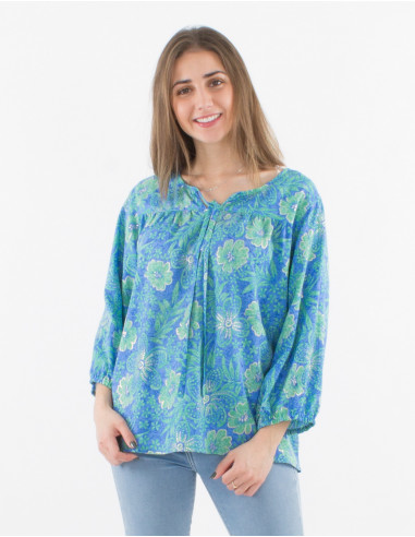 3/4 sleeves printed polyester blouse