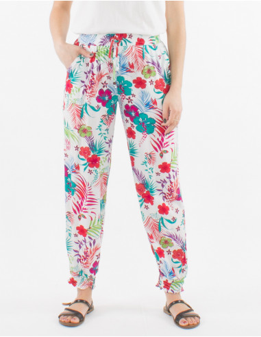 Viscose pants with tropical print