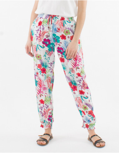 Viscose pants with tropical print
