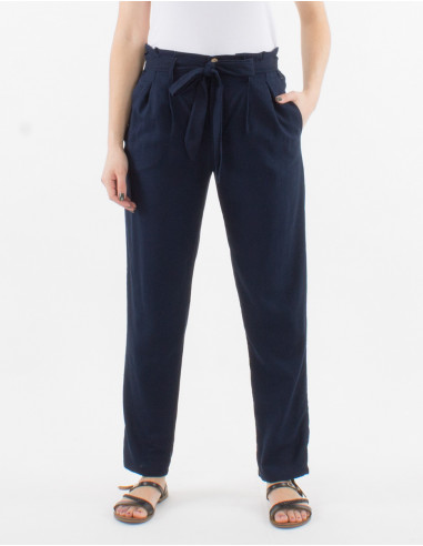 70% viscose 30% linen pants with pleats at the waist