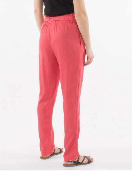 70% viscose 30% linen pants with pleats at the waist