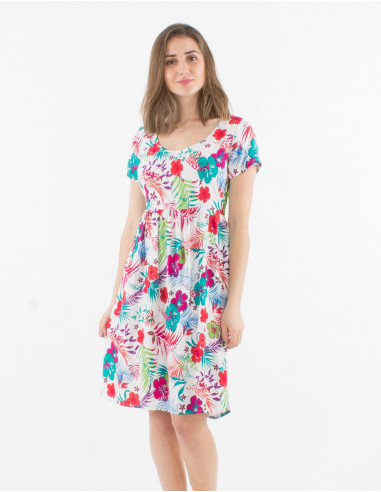 Viscose short sleeves dress and tropical print