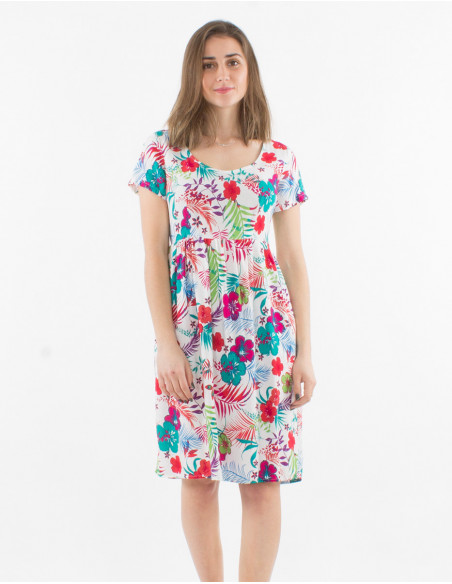 Robe Viscose Manches Courtes Imprime Tro