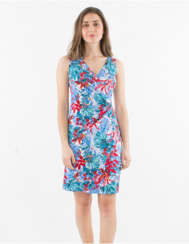 Knitted sleeveless 96% polyester 4% elasthane dress with martinique print
