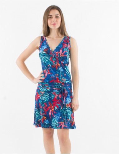 Knitted sleeveless 96% polyester 4% elasthane dress with martinique print