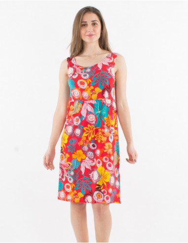 Knitted sleeveless 96% polyester 4% elasthane dress with caraibes print