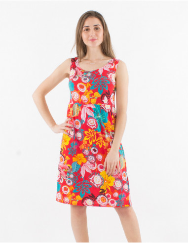 Knitted sleeveless 96% polyester 4% elasthane dress with caraibes print