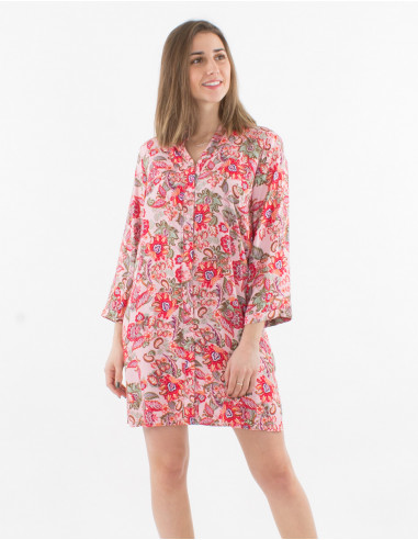 3/4 sleeves viscose buttoned dress and seychelles print