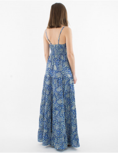 Jaipur print polyester long dress with straps