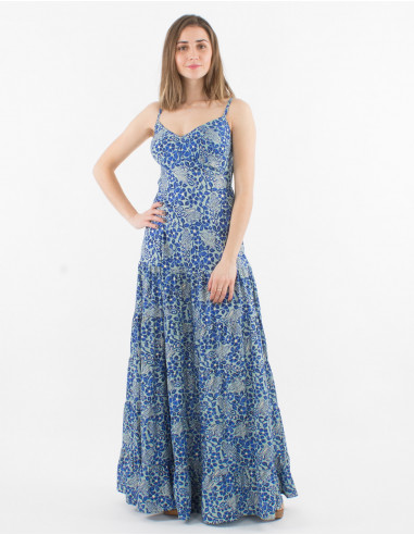 Jaipur print polyester long dress with straps