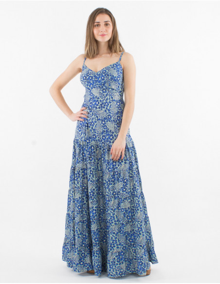 Jaipur print polyester long dress with straps