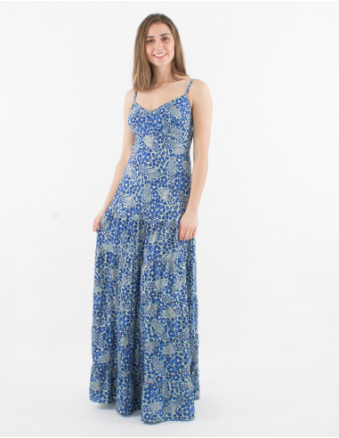 Jaipur print polyester long dress with straps