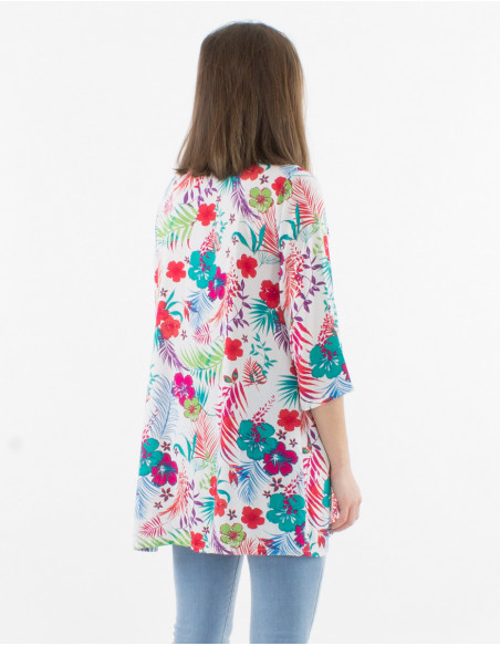3/4 sleeves viscose tunic and tropical print