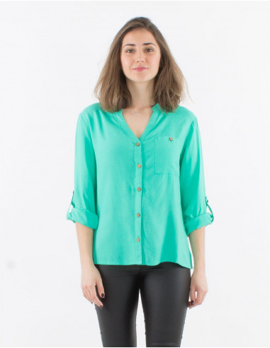 Plain buttoned long sleeves viscose blouse