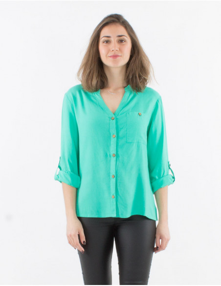 Plain buttoned long sleeves viscose blouse