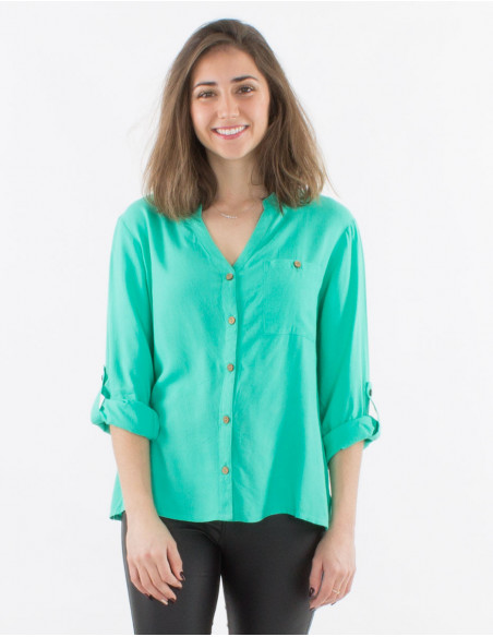Plain buttoned long sleeves viscose blouse