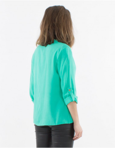 Plain buttoned long sleeves viscose blouse