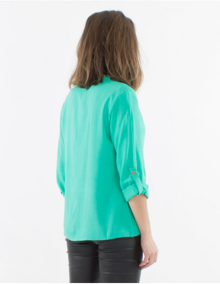 Plain buttoned long sleeves viscose blouse