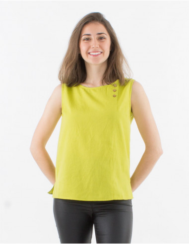Chemisier 91% Coton 9%Lin Sans Manches