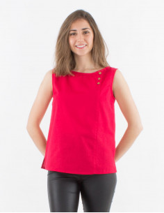 Sleeveless buttoned 91% cotton 9% linen blouse 2