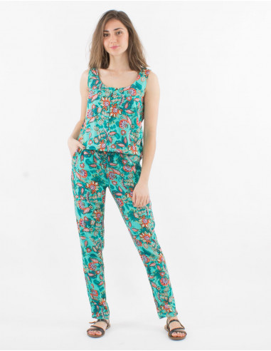 Long viscose jumpsuit with seychelles print