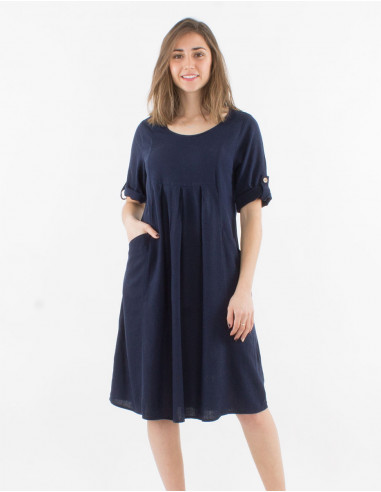 54% linen 46% viscose loose dress with short sleeves