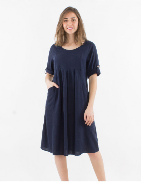 54% linen 46% viscose loose dress with short sleeves