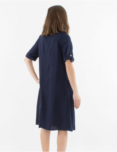 54% linen 46% viscose loose dress with short sleeves