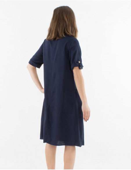 54% linen 46% viscose loose dress with short sleeves