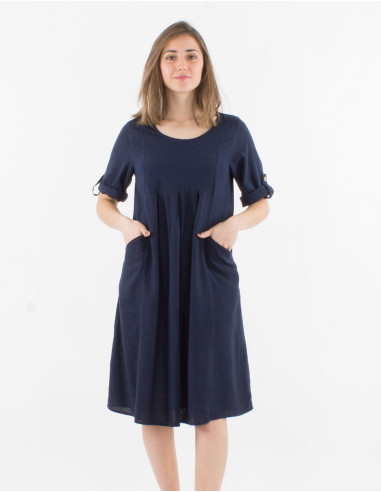 54% linen 46% viscose loose dress with short sleeves