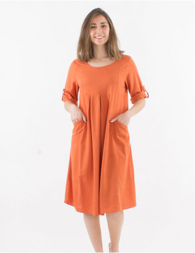 54% linen 46% viscose loose dress with short sleeves