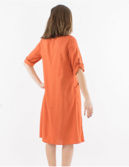 54% linen 46% viscose loose dress with short sleeves