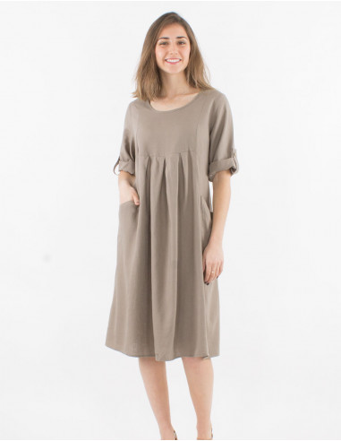 54% linen 46% viscose loose dress with short sleeves