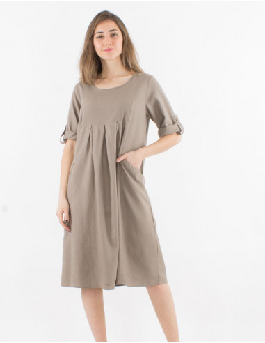 54% linen 46% viscose loose dress with short sleeves